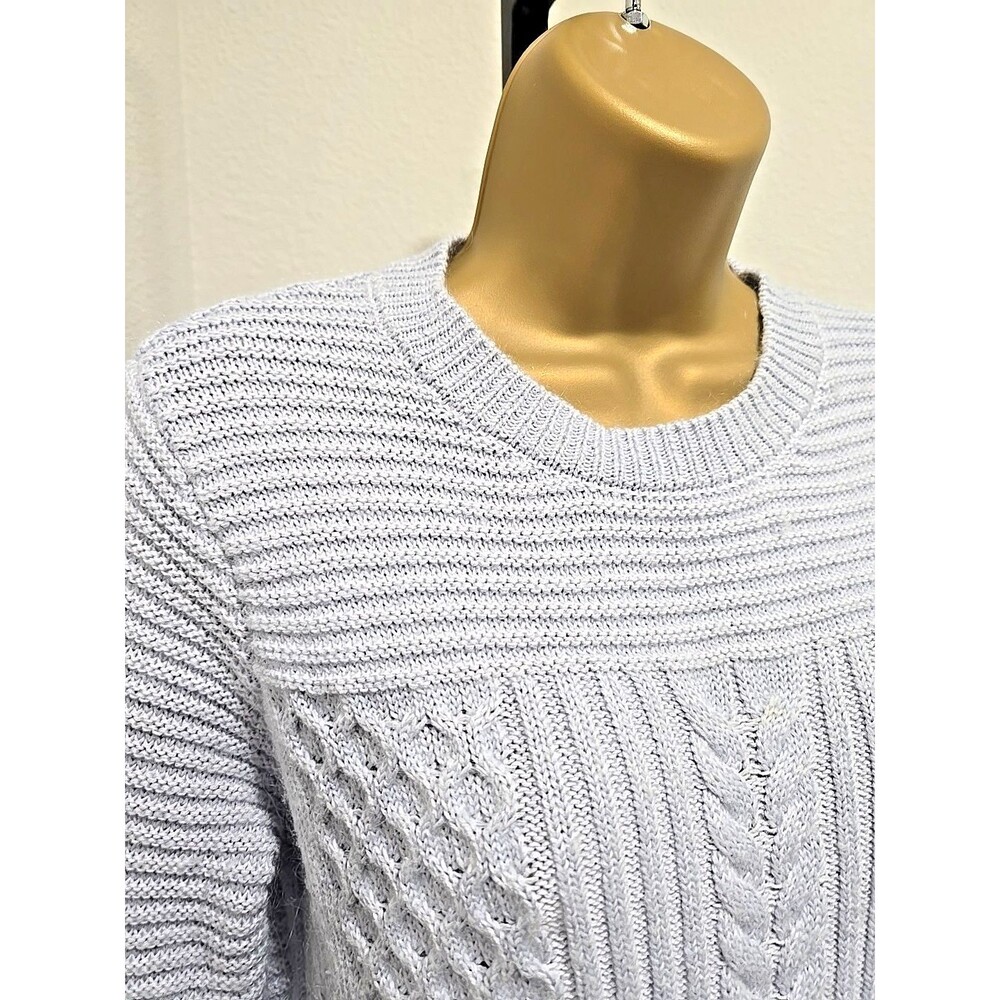 Banana Republic Oversized Fisherman Mohair Wool Blend Blue Cable Knit Sweater XS